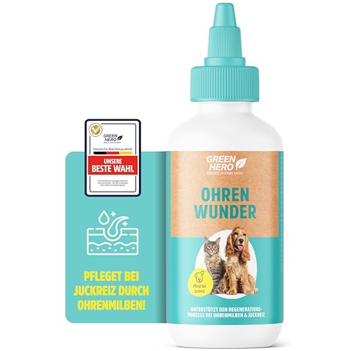 Green Hero Ohrentropfen 200 ml | Bei Ohrmilben und Entzündungen für Katze und Hund unterstützt die Ohrenpflege, den Regenerationsprozess der Haut | Mittel gegen Juckreiz bei Hefepilz & Ohrenentzündung