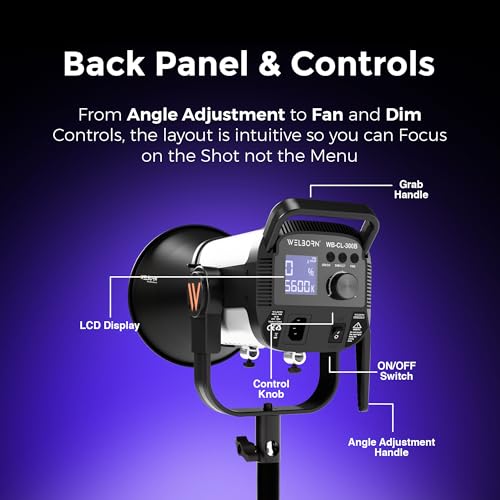 Image of Welborn VL-300B LED COB Light with App Control 18CM Reflector 300W - 3200K-5600K Adjustable Color Temperature, AC Powered, Ideal for Photography & Video Shooting (300B)