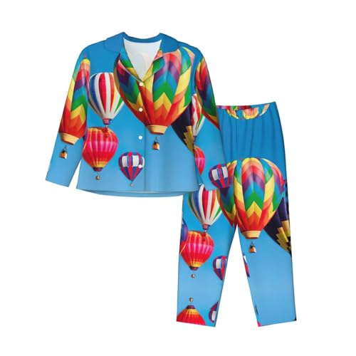 Pyjama manches longues femme EdWal ensemble imprimé montgolfières