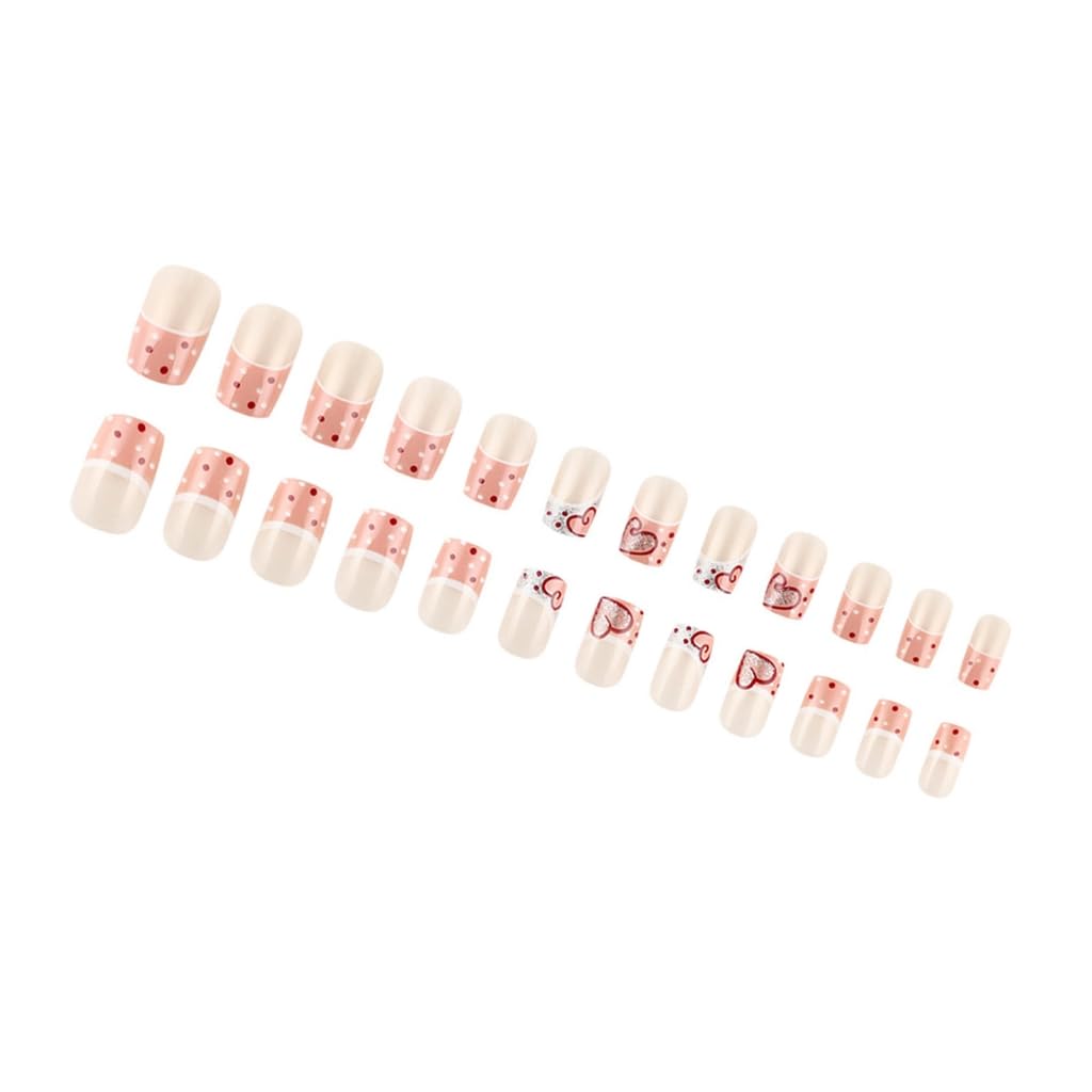24 Pieces Short Square Valentine's Day French Tip Love Heart Glitters False Nails for Women Manicure
