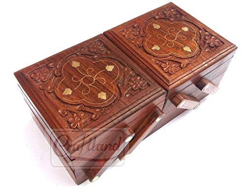 Craftland wooden Jewellery Box (Brass n Carving) for Women/girls Flip Flap Handmade Gift, 8 Inches …