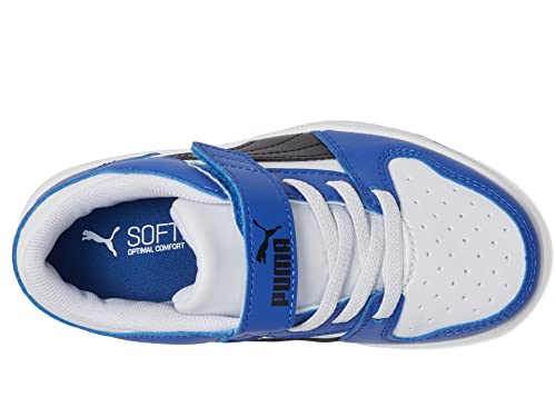 PUMA PUMA Unisex-Child, Rebound Layup Lo Hook and Loop, PUMA White-PUMA Black-Royal Sapphire, Little Kid, 3.5