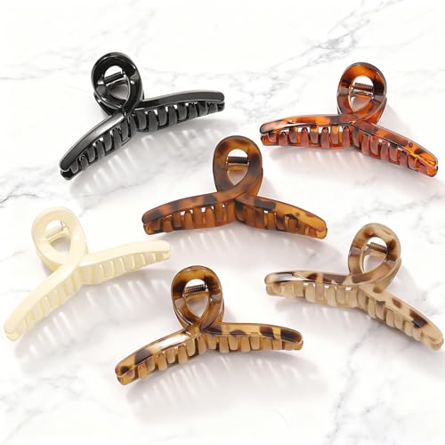 Auseibeely 6 Pcs Medium Tortoise Shell Claw Clip - 4.3 Inch Hair Clips for Women and Girls Non-slip Hat Claw Clips for Thin/Medium Hair Banana Jaw Clips Hair Accessories for Gift