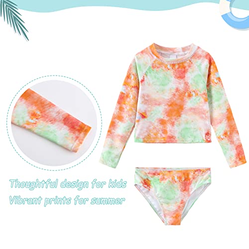 Girls Long Sleeve Rash Guard Swimsuits Set Two Piece Tie Dye Bathing Suit for Kids Hawaiian Swimwear Set 3-16 Years3
