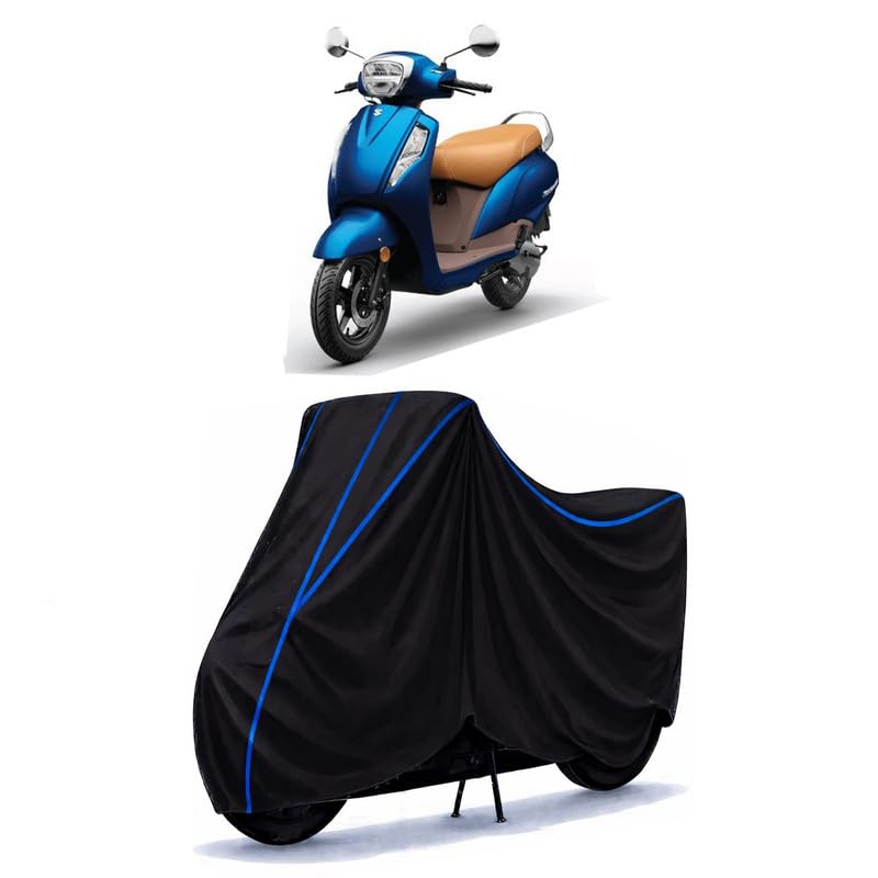 Image of Scooty Cover Water Resistant for Access | Universal Scooter & Bike Cover | Heavy Duty UV Protection | Dust, Rain & Scratch Protection | Elastic Fit All Weather Indoor Outdoor | Black with Blue Piping