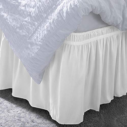 Home Details Wrap Around Bed Skirt | Queen Or King | 14” Drop | Dust Ruffle | Bedding | Elastic Stretch Fit | White #TOP2
