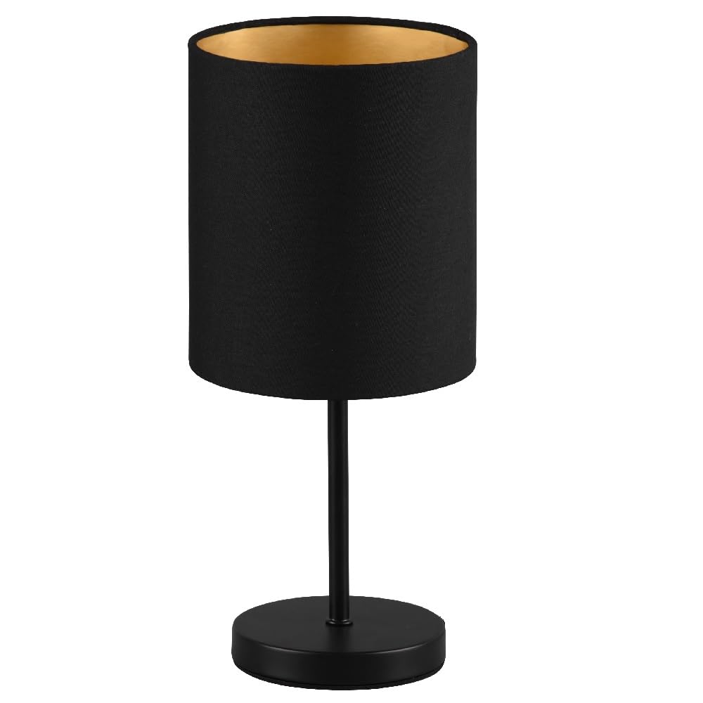Britalia Black Shade Matt Black Slimline Metal Stem Table Desk Lamp With Fabric Cylinder Drum Shade | 28Cm Height | 1 X Ses E14 Lamp Bulb Required | Uk Approved | Sleek & Simplistic Design