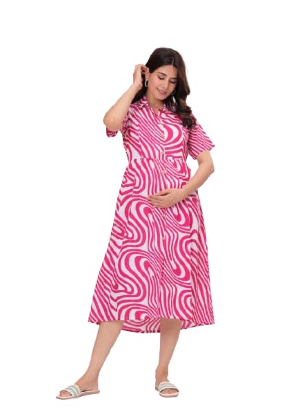 Image of Dhruvi Women's Rayon Anarkali Maternity Dress & Feeding Kurti with Zippers