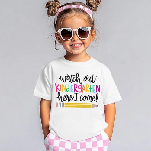 Image of Watch Out Kindergarten Here I Come Shirt Kindergarten Shirts for Girls Kids Back to School T Shirt Children School Tee White