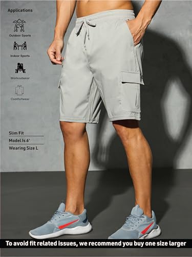Image of TECHNOSPORT Men's Solid Slim Fit Sports Shorts TS Flexi Quick Dry Polyester Drawstring with Pockets UPF50+ for Gym Running Workout Anti Odour