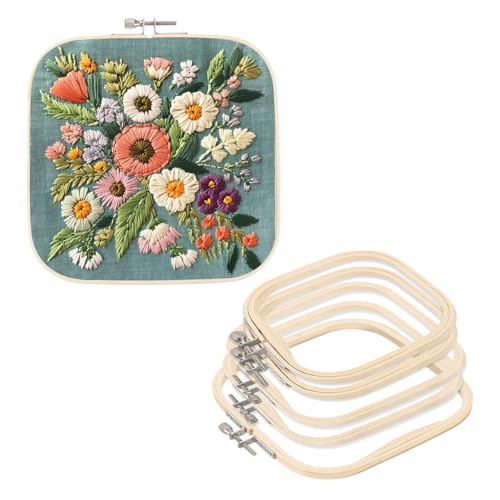 PATIKIL 6 Piezas 3 Tamaños Aros De Bordado Cuadrados, Aros Ajustables De Bambú Para Bordado, Anillo De Bastidor De Bordado, Aro Para Punzón De Aguja Para Costura, Manualidades DIY