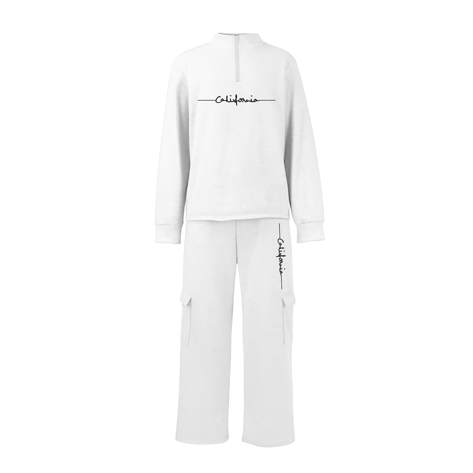 Tuta da jogging da uomo, in cotone, lunga, set da 2 pezzi, con felpa e pantaloni cargo, alla moda, con stampa, per attività all'aperto, casual, streetwear, morbida, per il tempo libero