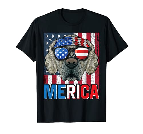 Golden Retriever Merica Flag 4th of July Dog American Puppy T-Shirt, Black
