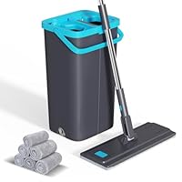 Eukue Wischmopp Set mit Eimer, Bodenwischer mit Auswringfunktion und 6 Mikrofaserpad, 2 in 1 Putzeimer mit Wischmop, Wischmop Set für die Reinigung von Fußböden