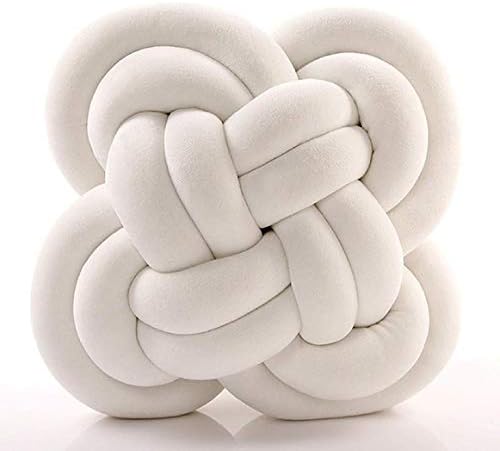 Creative Wrinkle Free Knot Ball Rose Flower Cushion Sofa Lumbar Pillow Household Throw Pillow Decoration(White)