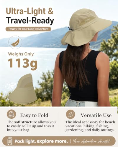 Image of Sun Hat UPF50+, Breathable Wide Brim Bucket Hat Outdoor for Hiking Garden | Large-Area Neck Flap, Water-Resistant Nylon , Blocks 99% UV radiation, lightweight, moisture-wicking,Quick-Dry for Women Men