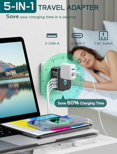 Image of rts 5 in 1 Universal Charger Adapter PD20W, with 2 Type C 2 USB Port Universal Travel Adapter, Travel Essentials 2 USB-C 3.4A Worldwide International Universal Travel Adapter All in one Travel Plug