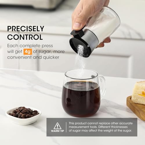 Aieve Glass Sugar Dispenser with Three Dispensing Modes, Weighted Pourer, Sugar Dispenser for Coffee,Tea and Baking, 7oz Capacity