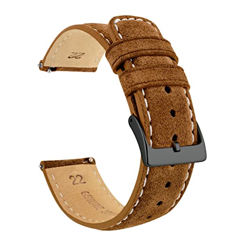 24mm Cognac Brown (Gunmetal Grey Buckle) - BARTON Suede Leather Watch Bands - Quick Release - Choose Strap Color & Width