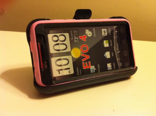 New Htc 4G Defender Series Case With Protective Screen And Kick Stand And Belt Clip - Pink & Black #TOP14