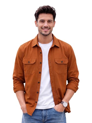 Image of Amazon Brand - INKAST Men's Cotton Blend Button Down Shirt | Long Sleeve Casual Lightweight Breathable Collared Shirts | Soft Comfortable Everyday Wear |Two Flap Chest Pockets |Using like Jacket Shirt