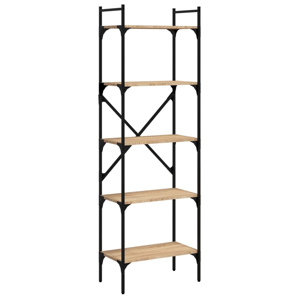 Bücherregal mit Metallrahmen, 5 Fächer, 56x31,5x174 cm, Standregal aus Holzwerkstoff in Sonoma-Eiche, viel Stauraum für Bücher und Dekoration, pflegeleicht mit feuchtem Tuch,