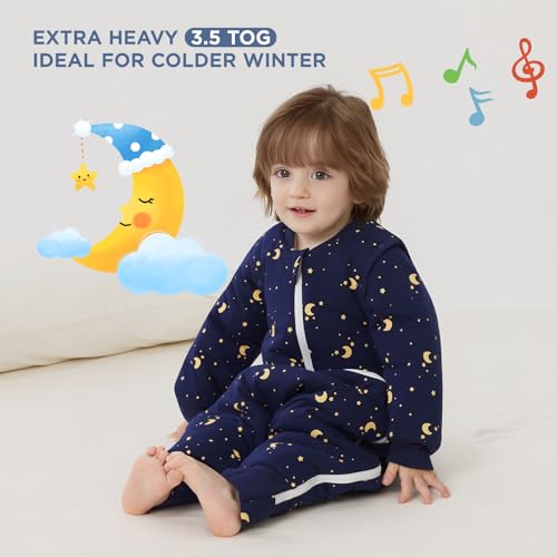 Image of Duomiaomiao 3.5 TOG Toddler Sleep Bag 2-3T 100% Cotton Winter Side Open Zipper Baby Sleep Sack with Feet, Warm Toddler Wearable Blanket