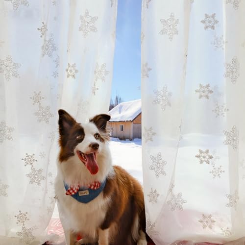 jinchan Embroidered Curtains Sheer Christmas Curtains Off White Snowflake Voile