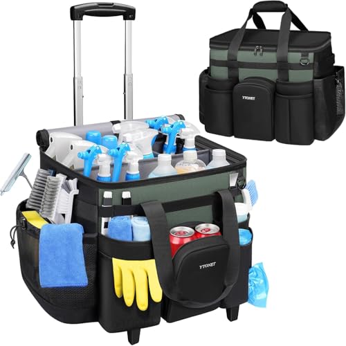 Ytonet Cleaning Caddy on Wheels Detachable Trolley Large Cleaning Caddy Bag for Housekeepers and Cleaners Water Resistant Cleaner Bag with Insulation layer for Car Wash and Kitchen