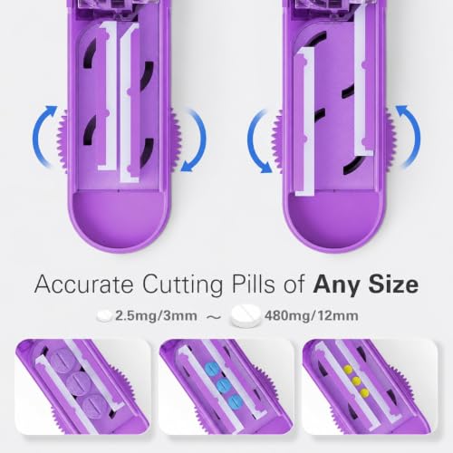 Image of ONE PIX Pill Cutter Splitter for Small and Tiny Pills, Multiple Pill Splitter with Centering Device & Hidden Blade, Adjustable Tablet Cutter for Large Pills, Seniors, Pets, Purple