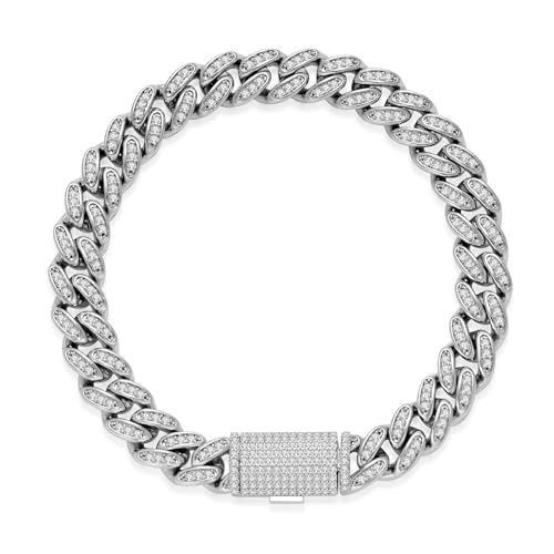 Silver Cuban Link Bracelet for Men - Chunky Iced Out Design with Full CZ & Moissanite - Ideal Men's Jewelry Gift & Hip-Hop Silver Bracelet for Men