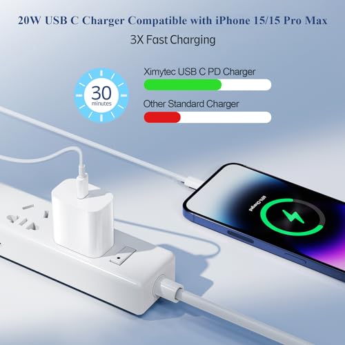 20W USB C Fast Charger [MFi-Certified] Compatible with iPhone 15/15 Plus/ 15 Pro/ 15 Pro Max/iPad Pro/Samsung, 2Pack PD Type C Charger Blocks with 6FT USB C to C Cable