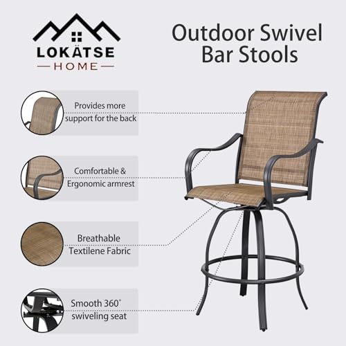 Image of LOKATSE HOME Outdoor Swivel Bistro Stool Set of 4 for Balcony, Poolside, Backyard, Garden, Khaki