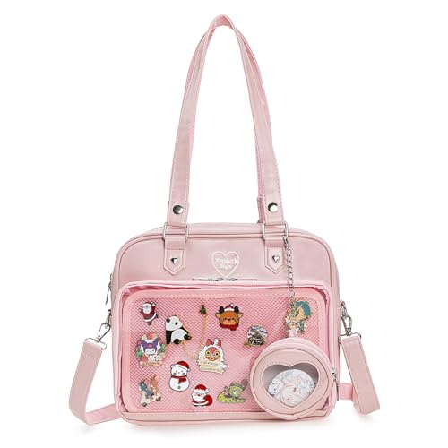 Image of Square Kawaii Ita Bag Crossbody Shoulder Backpack With Insert Pin Display | Large Space For Dolls & Badges, For Anime Kpop Lovers Daily Outings
