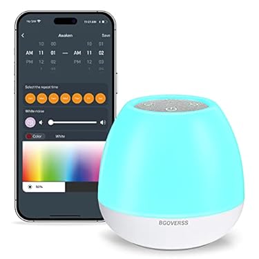 AMAZON - Baby Sound Machine，BGOVERSS White Noise Machine for Baby Sleeping with Night Light, Toddler Sleep Trainer with 24 Soothing Sounds, White Noise Soother with Timer, App Remote Control for Kids’Room Grey