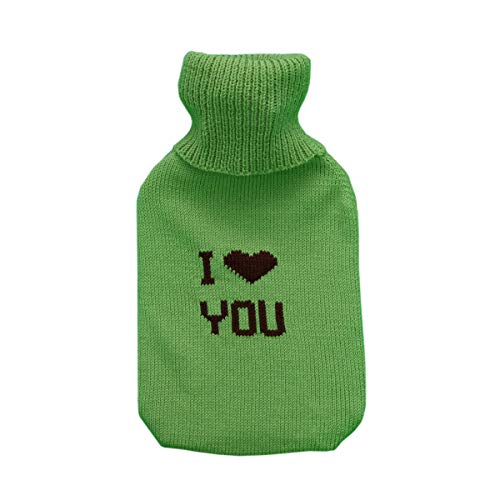 Bouillotte personnalisée en pure laine mérinos tricotée main Vert-D.Bleu