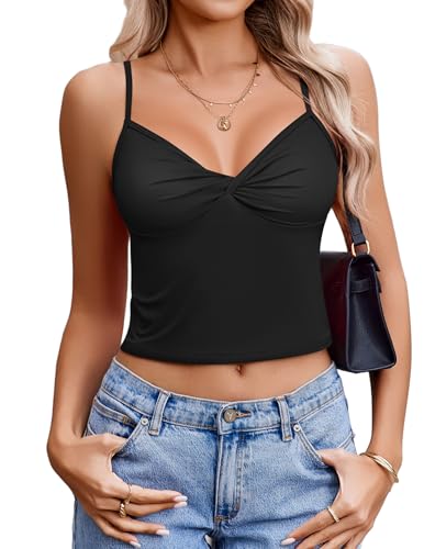 Avidlove Women's Twist Front V Neck Tank Top Spaghetti Strap Crop Tops Double Lined Camisole Summer