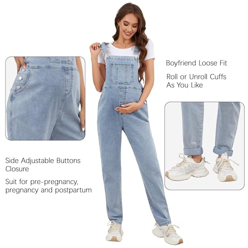 Image of PACBREEZE Women's Maternity Shorts Jean Overalls for Women Stretchy Denim Bib Jumpsuits Summer Pregnancy Shorts