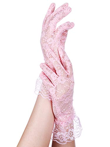 SATINIOR Ladies Lace Gloves for Women Tea Party Elegant Short Courtesy Gloves for Wedding Dinner Opera Parties