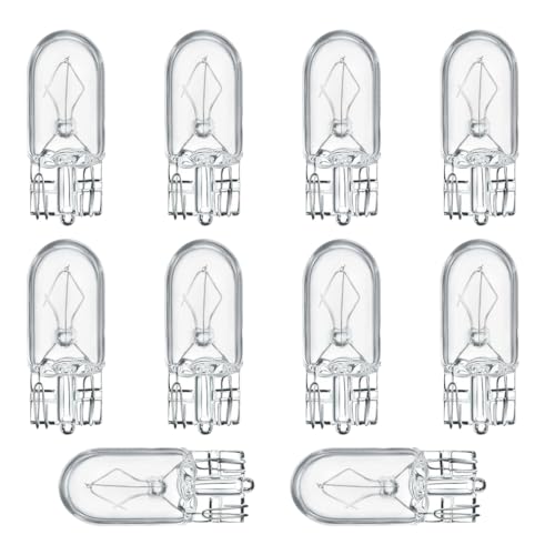 ZIMISI 10PCS T10 Car Brake Light Bulb, 12V 5W Flat Foot Halogen Width Indicator Lights, Quartz Glass Turn Signal Bulb, Plug and Play Instrument Lights, Car Lighting Replacement Accessories (T10)