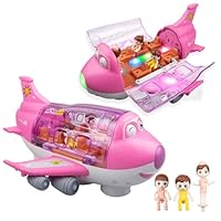 victob Aeroplane Toys for Toddlers, Bump and Go Action Air Plane with LED Flashing Lights & Sounds, Plane Toy for 3 4 5 6 Year Old Boys Girls Birthday Gift (Pink)