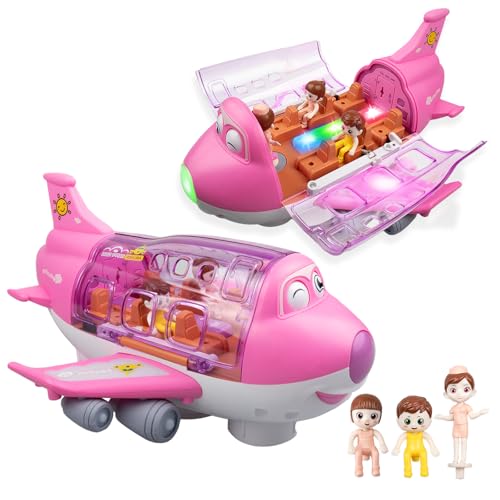 victob Toy Airplane for Kids - Toddler Toys Bump and Go Action Air Plane with LED Flashing Lights & Sounds, Birthday Gifts for Boys Girls Ages 3-8 Year Olds (Pink)