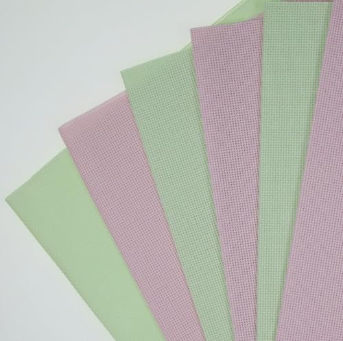 Image of KCS 4 /6 pc of 12 inch x 18 inch(30cmx45cm) 18CT Counted Cotton Aida Cloth Cross Stitch Fabric (6 pc,Pink+Light Green)