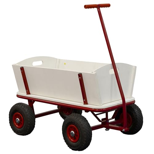 Sunny Billy Beach Wagon Bollerwagen in Rot | Elvent Bollerwagen aus Holz mit Luftreifen | Belastbar bis 100 kg | 94x61x97cm