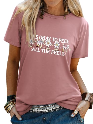 Dresswel Damen Tshirt It's Ok to Feel All The Feels Spüren Psychische Gesundheit T-Shirt Gänseblümchen Emotionen Druck Tee Oberteile Tops Dresswel Damen Tshirt It's Ok to Feel All The Feels Spüren Psychische Gesundheit T-Shirt Gänseblümchen Emotionen Druck Tee Oberteile Tops
