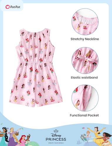 Image of Disney Princess Frozen Minnie Mouse Stitch Girls Romper With Pocket Sleeveless Jumpsuit One Piece Outfit For Toddlers & Kids