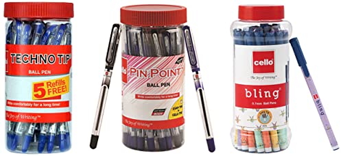 Image of Cello Bling Pastel Blue Ball Pen Jar of 25 Units Technotip Blue Ball Pens Jar of 25 Units Pinpoint Ball Pen Jar of 25