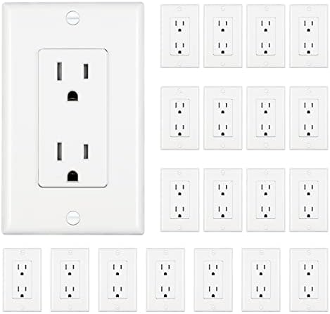 DEWENWILS Decorator Receptacle Outlet, 20-Pack Standard Wall Outlets, 15Amp/125V, Tamper Resistant, Wall Plates Included, UL Listed, White