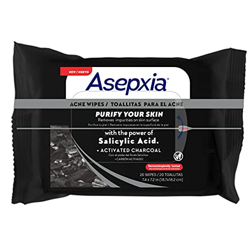 ASEPXIA Acne Treatment Wipes with Activated Charcoal and Salicylic Acid, 20 wipes