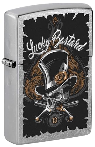 Encendedor Zippo Lucky Bastard Skull Street Chrome